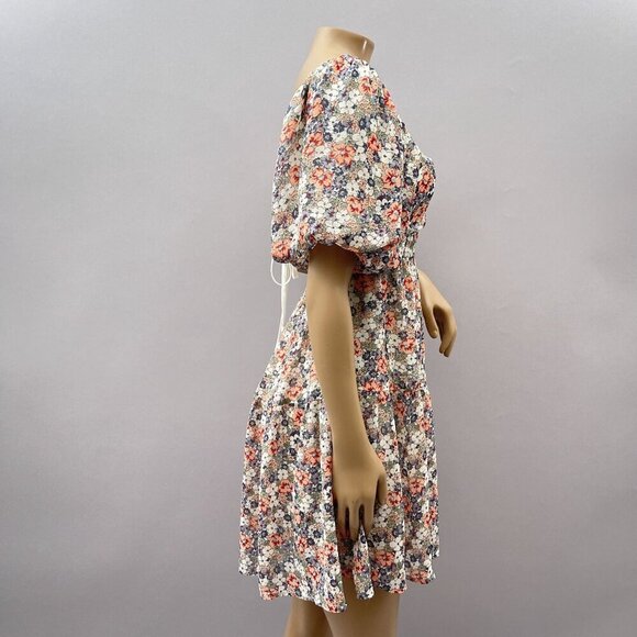 MINKINK Arve Floral Puff Sleeve Mini Dress Open Back Tie Detail Square Neck S - Picture 12 of 12